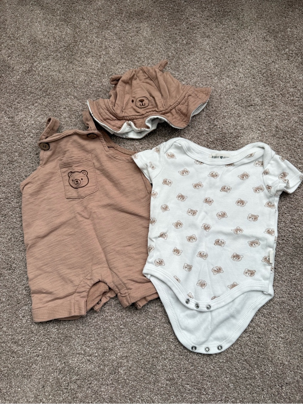 Rabbit + Bear Organics Brown Bear Romper & Striped Bodysuit Set Size 3-6M